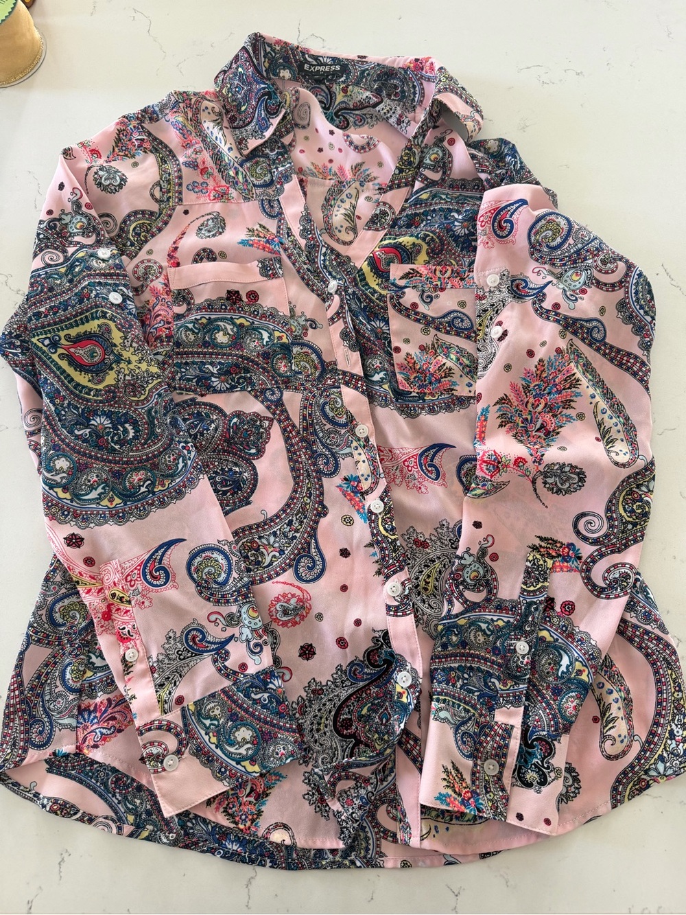 Express Pink Paisley Button-Down Shirt